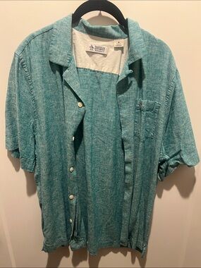Original Penguin Teal Short-Sleeve Linen-Blend Button Down Shirt